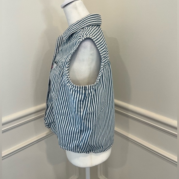 Levi's Women's Med Blue White Stripe Sleeveless Tie Denim Tank Patriotic Summer - Picture 3 of 7